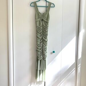 Chartou Ruched Mermaid Sage Green Sleeveless Maxi Dress Size Small